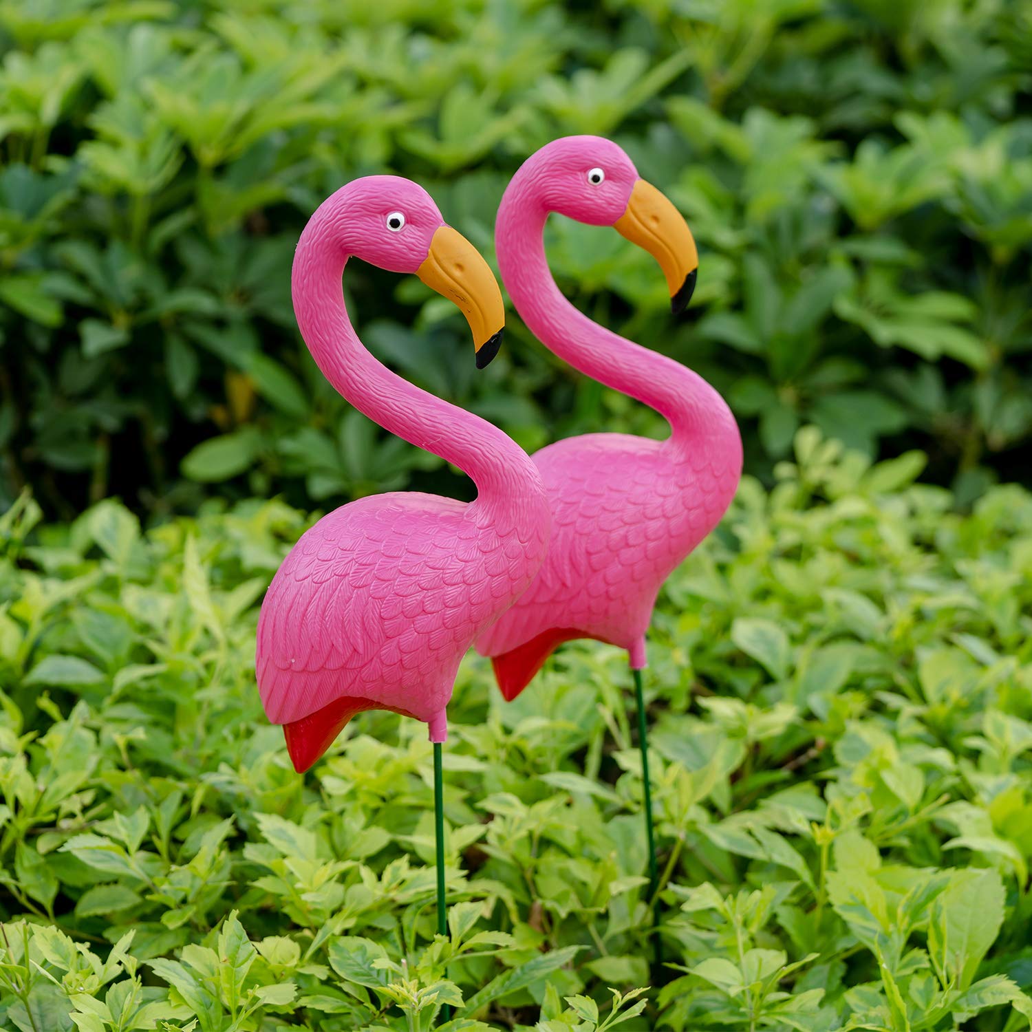 Pack of 2 Pink Flamingo Lager Lawn Garden Ornaments Yard Art Decor 