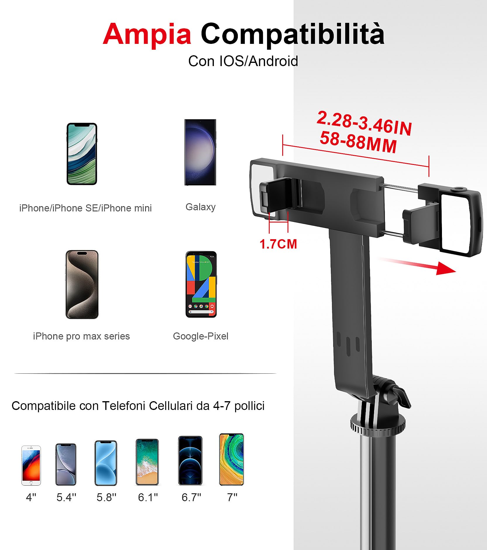 ASHINER Bastone Selfie Treppiede per Smartphone - 180cm Selfie Stick con Telecomando e Luci LED per Viaggi, Vlogging, Streaming Video e Foto, Supporto per Cellulare Compatibile con iPhone e Android
