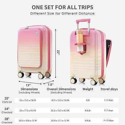 Miniatura 5 de Merax 3 piezas expandible Abs Hardshell Equipaje Sets con rueda giratoria Maleta TSA Lock Suit Case, Rosa y marfil., Juego de 3, ABS Hardside
