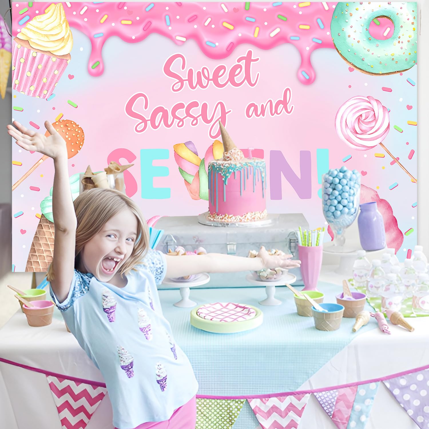 Birthday Party Decoration Wonmelody Donut 7th s Sweet Sassy And Seven Party  Decor Sweet Sassy And 7 Birthday Backdrop Pastel Donut Balloon Garland Kit  With Ice Cream Balloon Decor For Girl Backdrop, image size:1500x1500