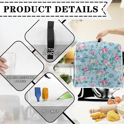 Miniatura 5 de Piezas de mezclador floral, funda para batidora de cocina con patrón de margaritas azules con mango superior portátil, lavable a máquina, accesorios