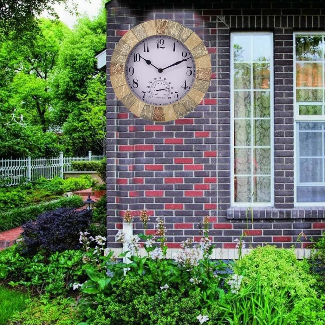 Hanging Wall Clock with Thermometer Waterproof Outdoor Garden Clock Retro Wall Clock Home Decor 10 Inch Hanging Wall Clock, Thermometer Wall Clock, Outdoor Clock, Garden Clock.