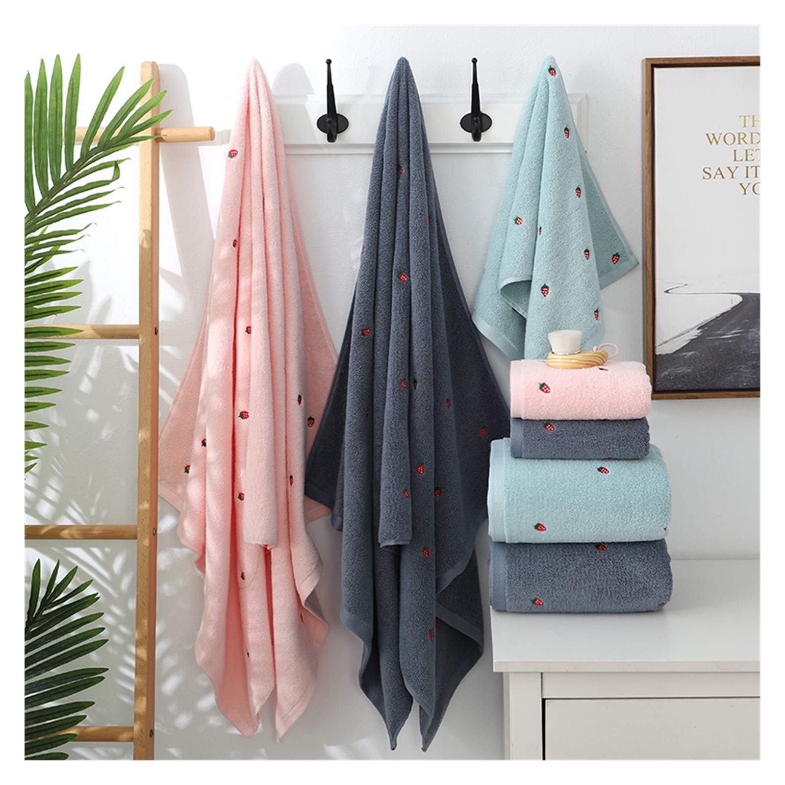 Generisch Nettes Badetuch Neues Erdbeer -Stickel Designer Handtuch Set 100% Baumwollbad Handtuch Damen Süßes Handtuch