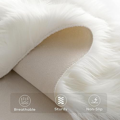 Vista 4 de Ashler Faux Fur Rug, White Area Rugs, Fluffy Sheepskin Fur Rug, Fuzzy Ultra Soft 2.3 x 3.3 Ft Rugs, Machine Washable Shag Rug, Nursery Throw Rugs