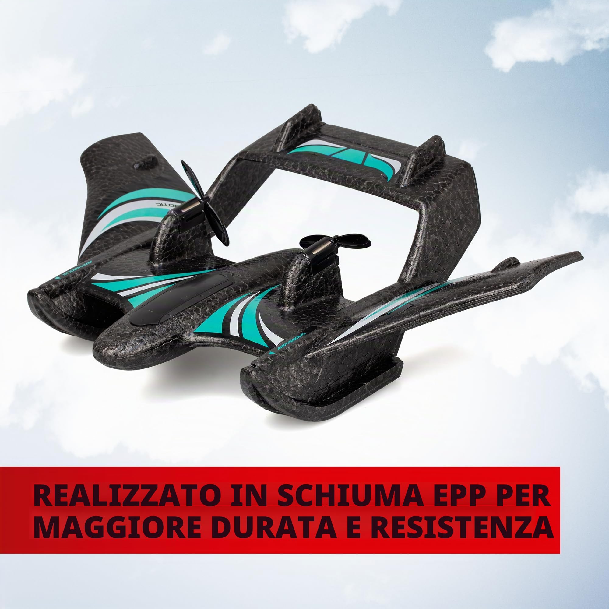 Bizak Aqua Wingz Aereo RC con luci a LED, decollo in acqua o terra, schiuma EPP resistente, +10 anni, (62004498)