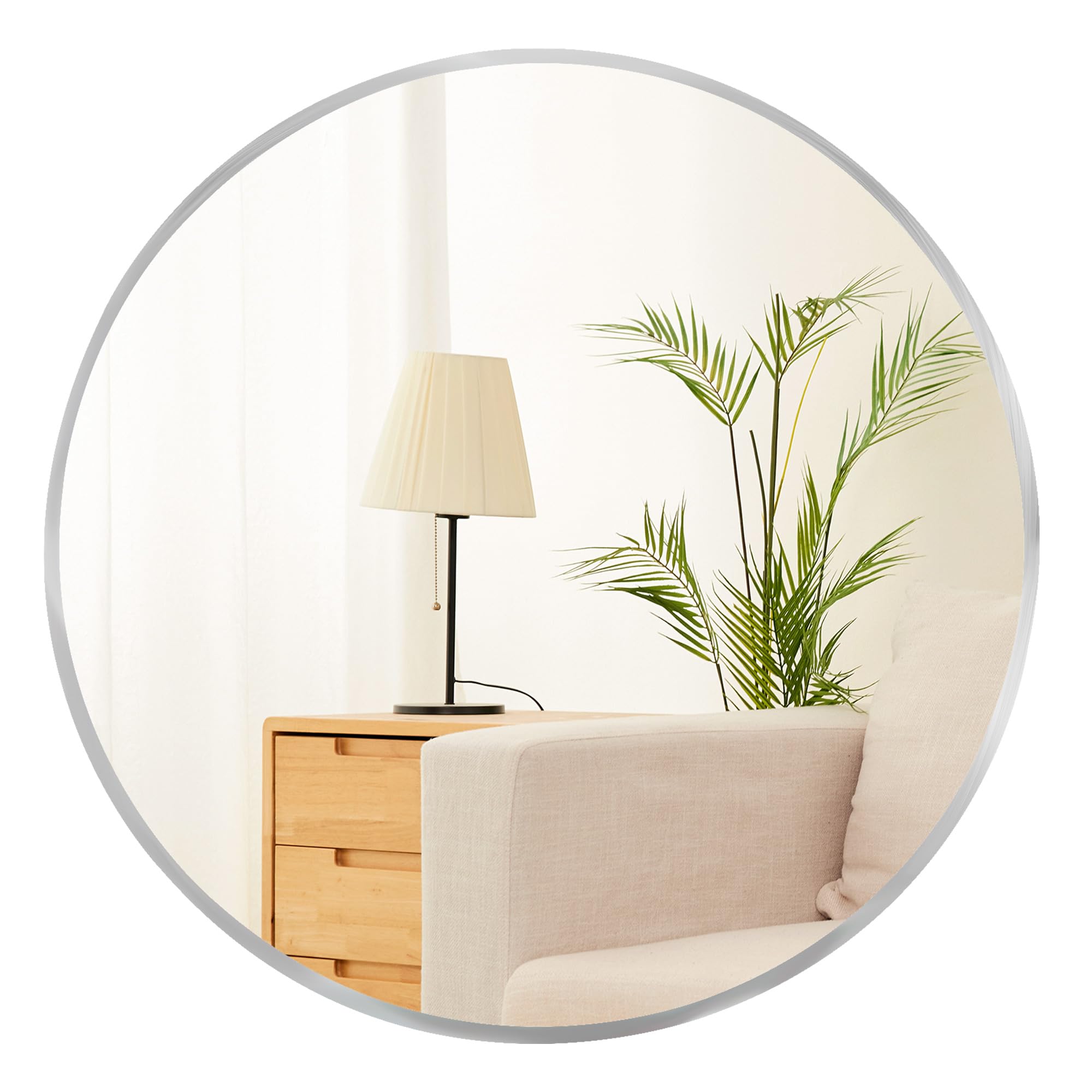 壁掛け鏡 丸 円形ミラー 壁掛けミラー バスルームミラー ウォールミラー 金属フレーム 化粧鏡 玄関 洗面 トイレ (シルバー 直径40cm)