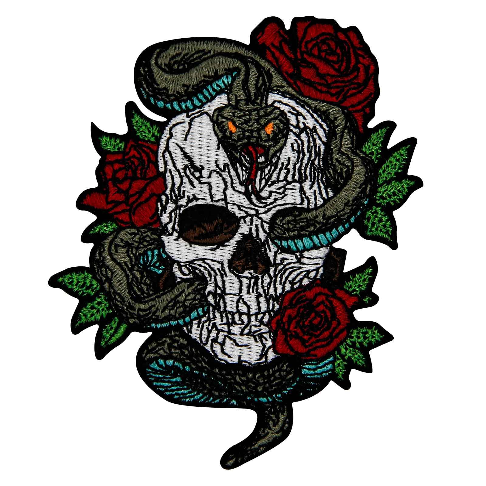 Zegin Skeleton Entwined with Snake Patch Embroidered Applique Badge Iron On Sew On Emblem