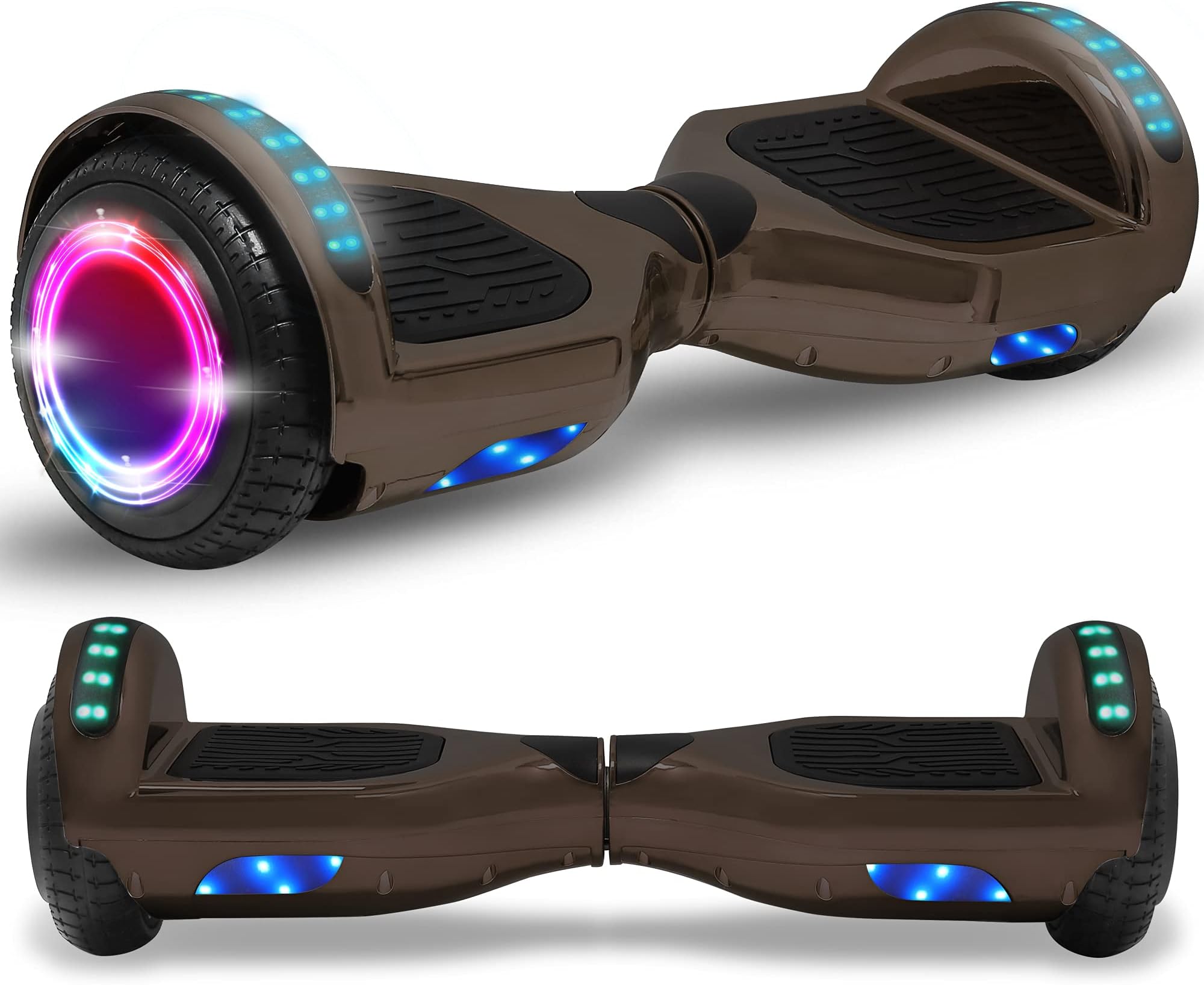 Chrome Black Hoverboard - Self Balancing Scooter with Bluetooth Speaker, LED Lights - UL Certified - Adult & Kids - 6.5" Wheels