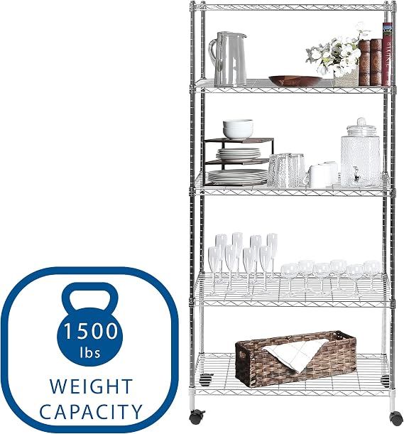 Seville Classics 5-Tier Steel Wire Shelving, 30 W x 14 D, Chrome