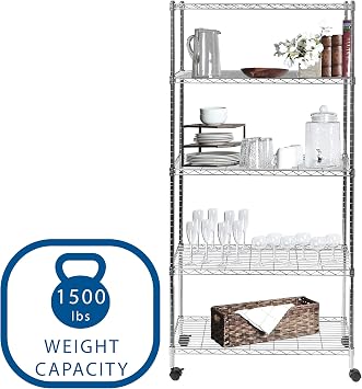 Seville Classics 5-Tier Steel Wire Shelving, 30 W x 14 D, Chrome