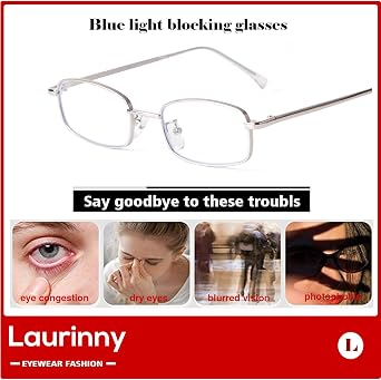 Rectangle Blue Light Blocking Glasses Narrow Clear Len Metal Frame | For Women,Men,Eyeglasses,Computer,Glasses