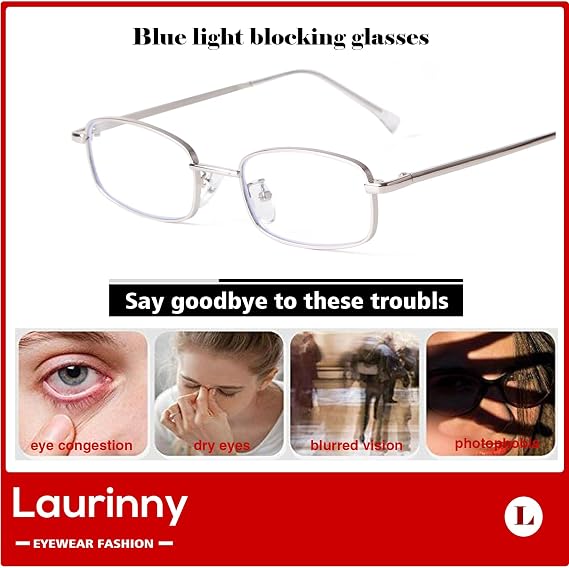 Rectangle Blue Light Blocking Glasses Narrow Clear Len Metal Frame | For Women,Men,Eyeglasses,Computer,Glasses
