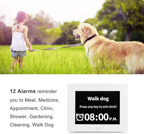Miniatura 7 de Aowasi Reloj de demencia de 7 pulgadas para personas mayores con problemas de visión Alzheimer, calendario digital con 12 opciones de alarma, día y