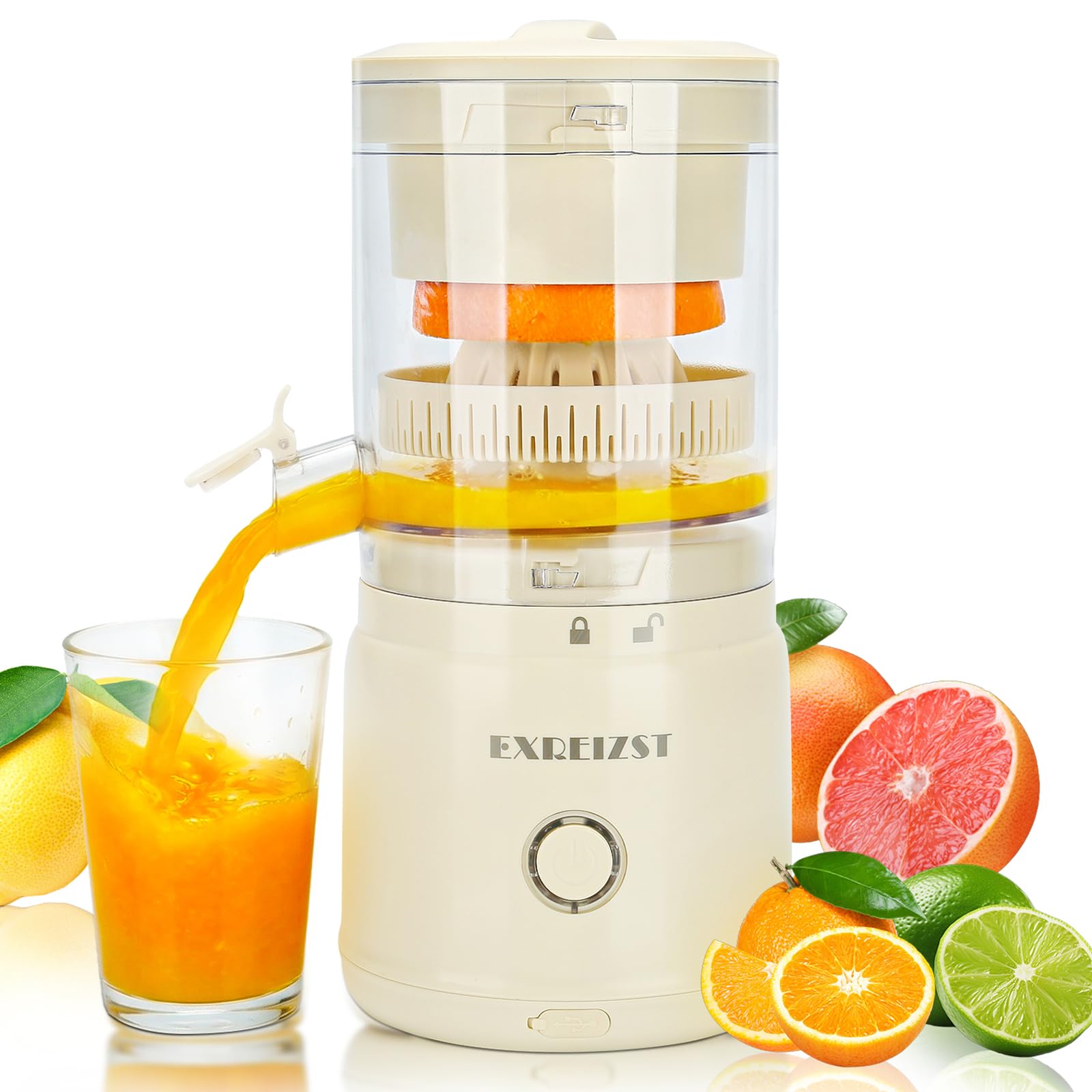 Electric Citrus Juicer Rechargeable Orange Juicer Squeezer with USB-C Portable Lemon Juice Squeezer for Oranges Lime Grapefruit High