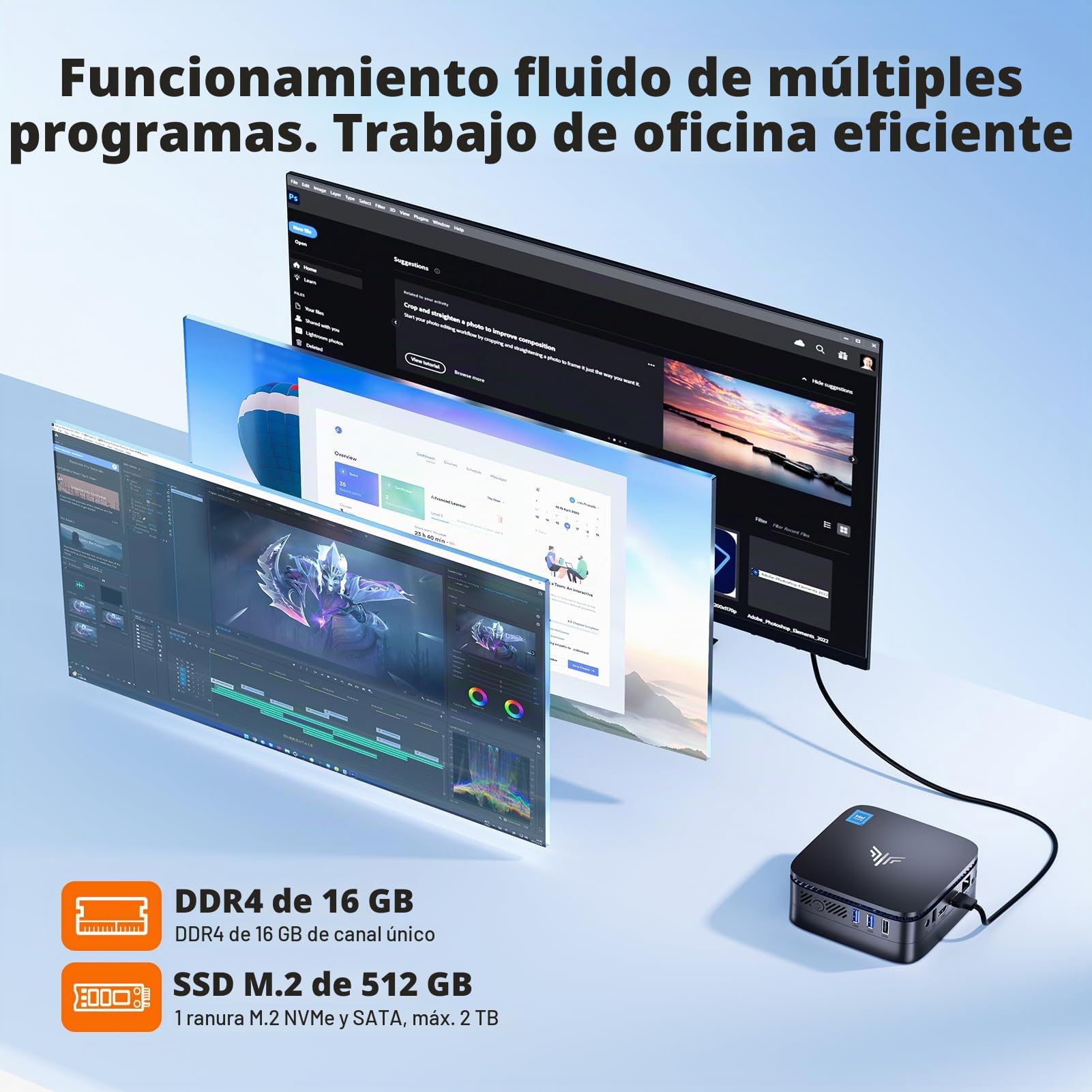 NiPoGi Mini PC AK1PLUS 12. Gen Alder Lake-N97 (hasta 3,6 GHz), 16GB DDR4 512GB M.2 SSD Mini computadora con Pantalla 4K con WiFi 2.4G/5G|BT4.2|RJ45, Mini PC de Escritorio para Oficina/Escuela/Zuhause