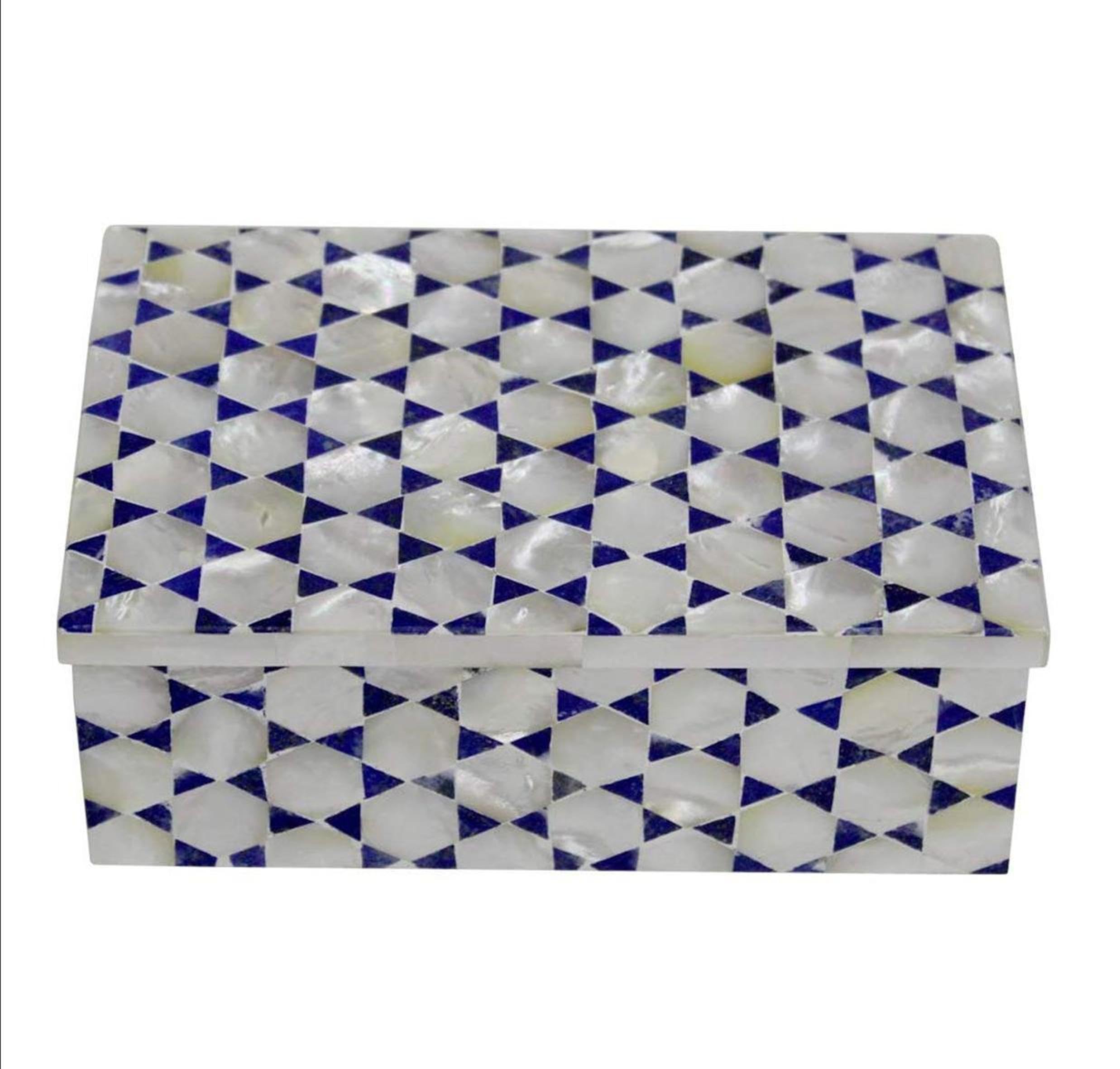 Schmuckkästchen, rechteckig, mit Lapislazuli-Steinüberzug, 12,7 x 8,9 cm, weißer Marmor, luxuriöse Optik