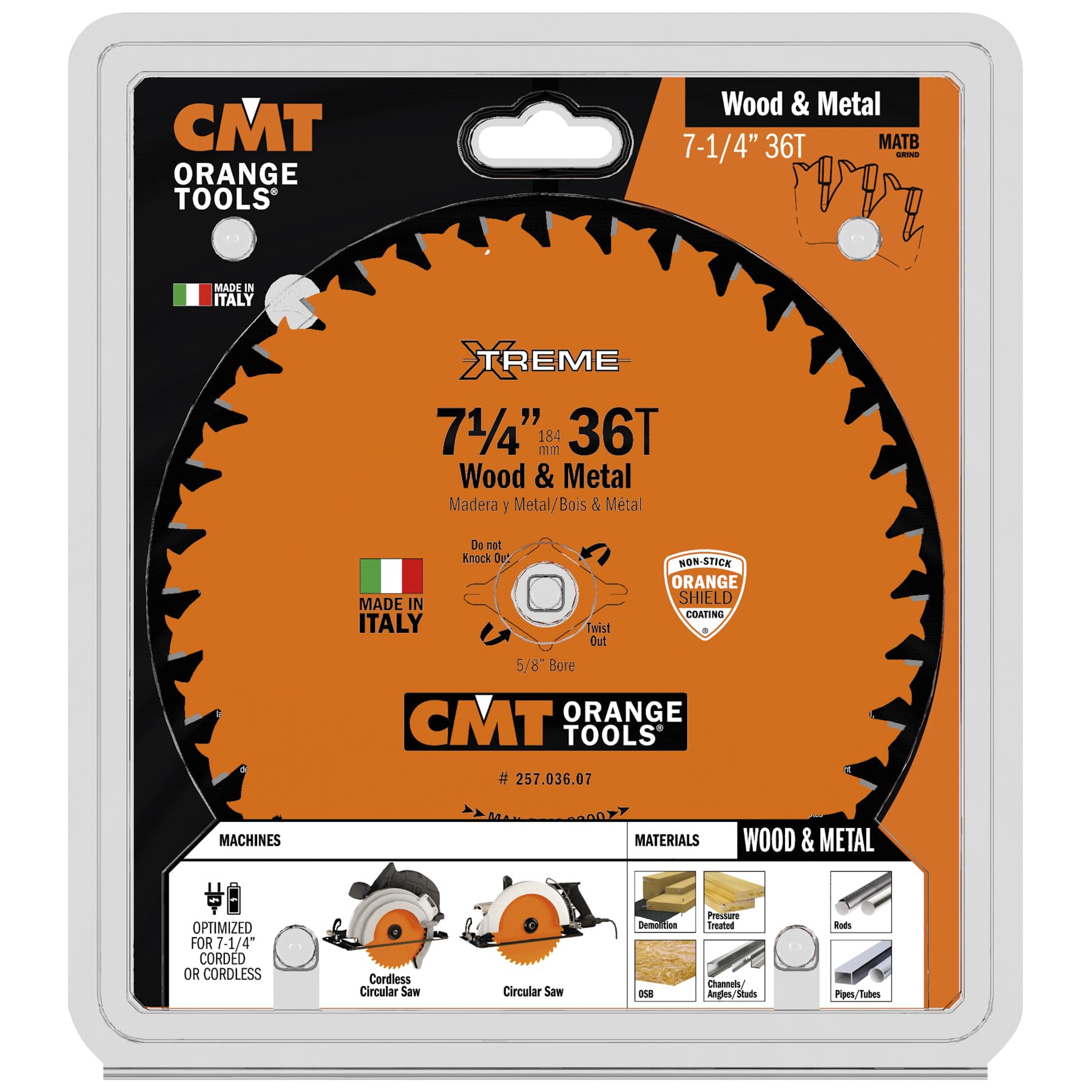 CMT Orange Tools 257.036.07 - Wood&Metal Saw Blade D=7-1/4 B=5/8 ß