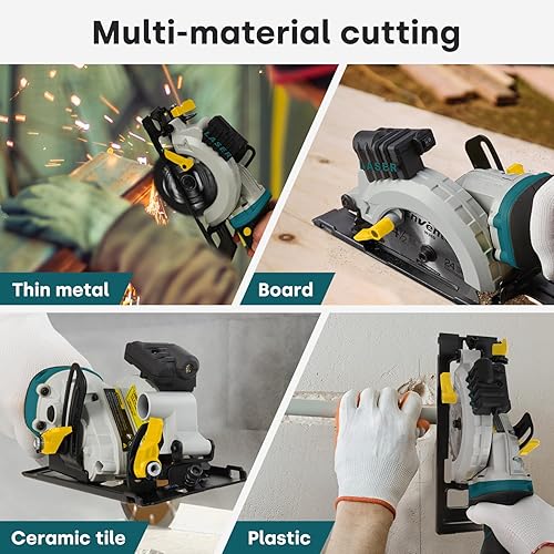 Miniatura 6 de Enventor Mini sierra circular, sierras circulares eléctricas de 5.8A de 4-12" con 6 hojas de sierra, guía láser, profundidad máxima de corte 1-1116