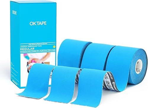 OK TAPE Cinta de kinesiología regular (paquete de 3), cinta atlética de algodón original para apoyar las articulaciones musculares de la rodilla,