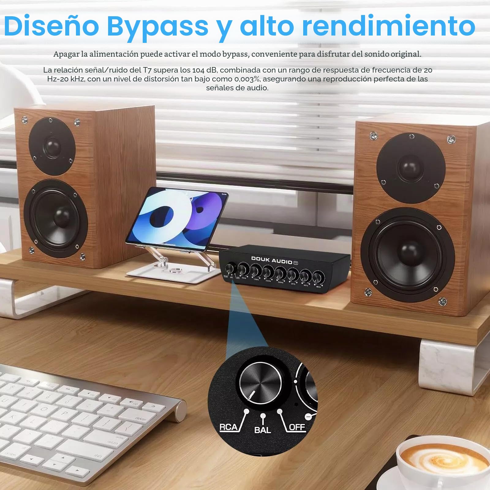 Douk Audio T7 Ecualizador de 7 bandas, preamplificador XLR/RCA simétrico para amplificador doméstico