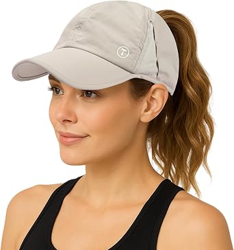 TOP-EX Womens High Ponytail Baseball Cap Cooling UPF 50 Summer Waterproof Sun Hat for Running Golf Tennis Sports Foldable Cloud Grey L/XL