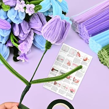 400PCS Pipe Cleaners for Flowers, Chenille Stems for Tulip Bouquet, Fluffy Fuzzy Sticks for DIY Arts Crafts Creative Gift Party Decorations (Colourful)