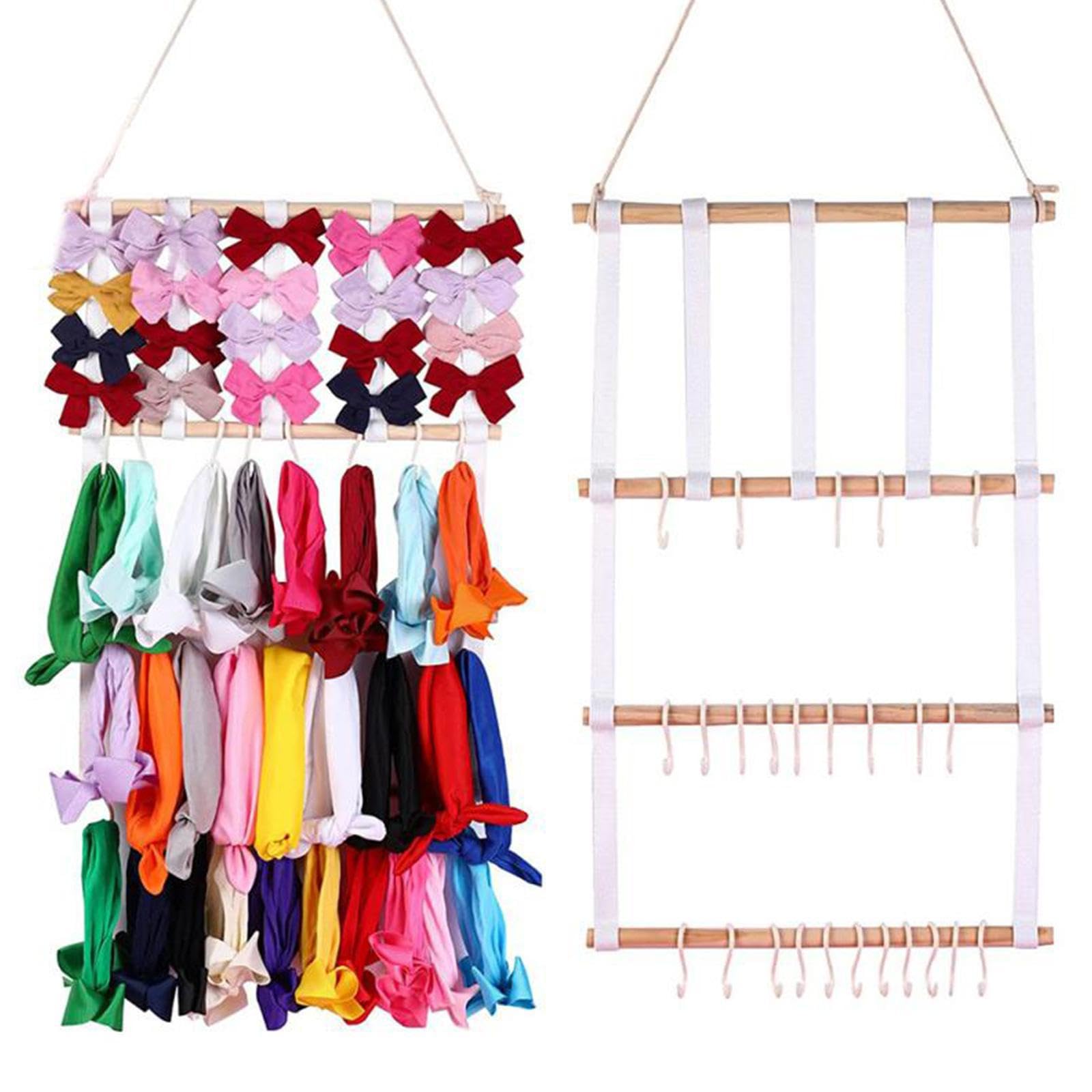 TERRIFI Headband Holder, Hair Bows Organizer Holder with 30 Hooks, for Girls - Hanging Baby Headbands Organizer, Large Capacity, Easy to Assemble, Space Saving, for Wall, Door or Closet in Girls Room