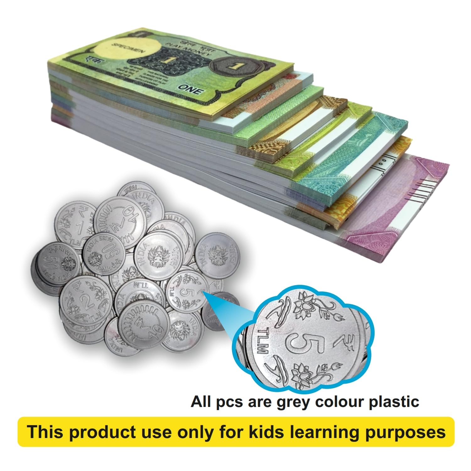 Edulearnable - in-Home Learning Toy for Counting and Dummy Currency Lessons  - Set of 300 Paper Fake Notes and 56 Coins - Duplicate and nakli Play Money  Designed Educational Purpose : Amazon.in: Toys & Games