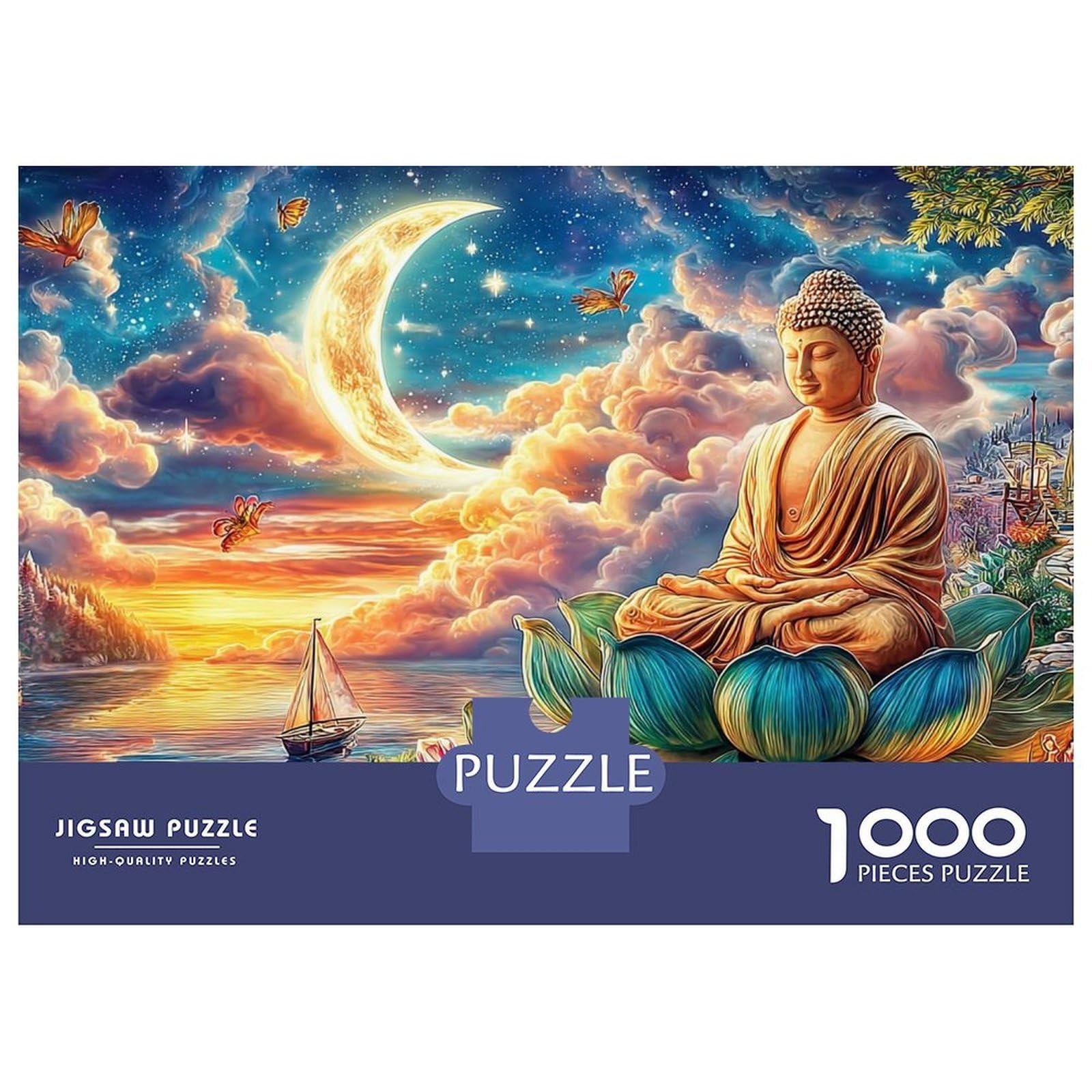 Buddha in Dream 1000 Piece Thick Cardboard Jigsaw Puzzle for Adults，Meditating by Sea，Decompression Fun Activity Best Gift for Puzzle Lovers 52x38cm/1000pcs — image 1