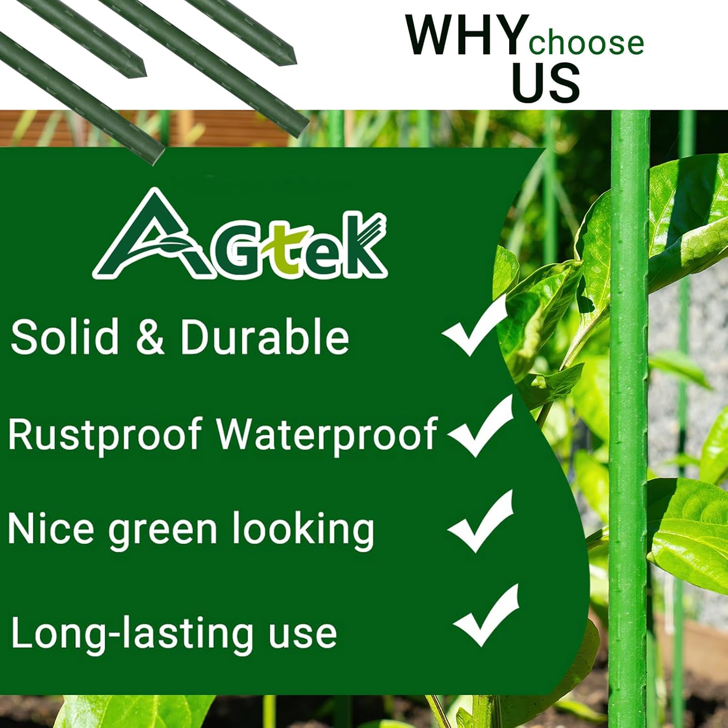 AGTEK 36" Garden Stakes, 50PCS Plastic Coated Plant Stakes, 3ft Plant Support for Climbing Plants