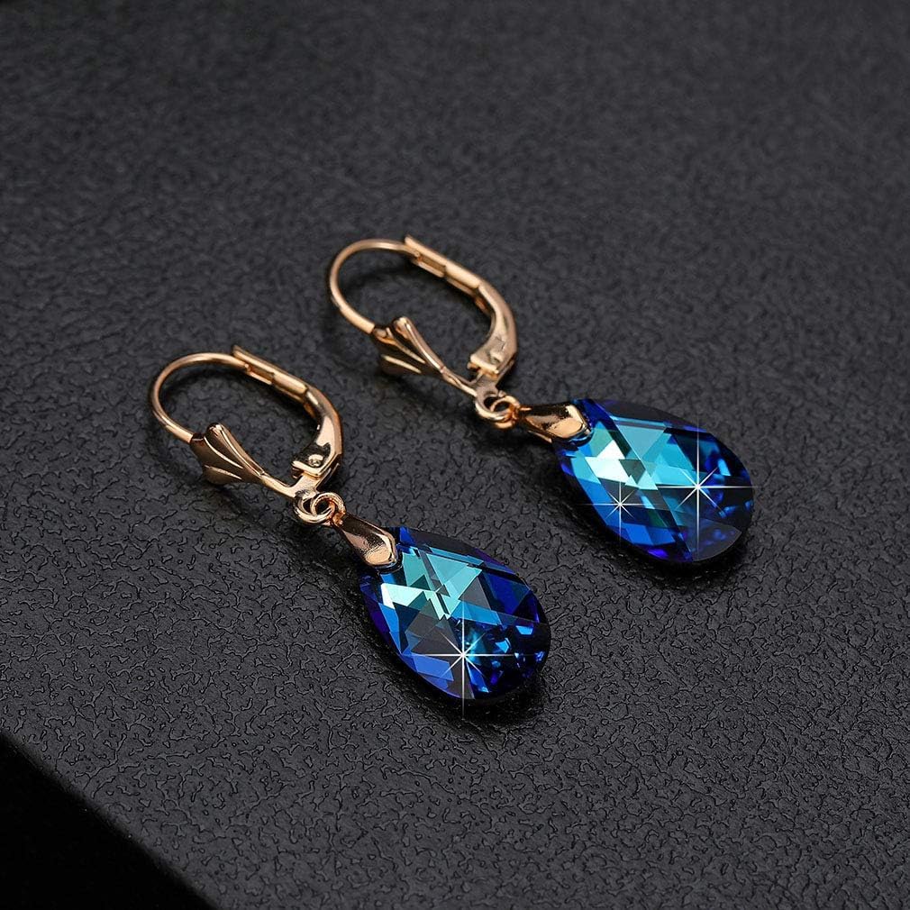 Austrian Crystal Teardrop Leverback Dangle Earrings for Women Fashion 14K Gold Plated Hypoallergenic Jewelry - Image 3
