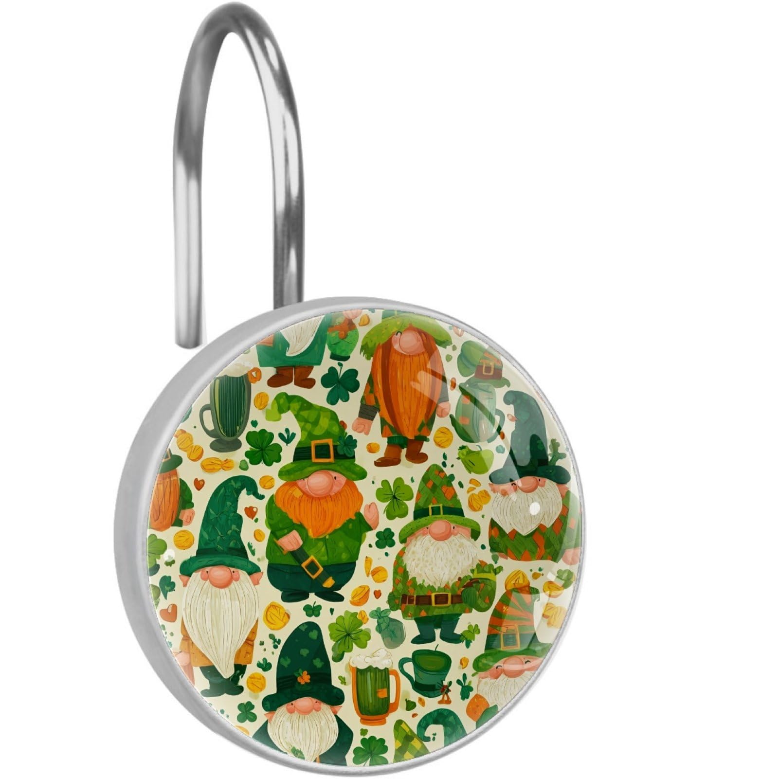 VAPOKF Decorative Shower Curtain Hook: St. Patrick's Day Gnome Rustproof Stainless Steel Shower Curtain Ring for Bathroom - Shower Curtain Hook & Hangers - Set of 12