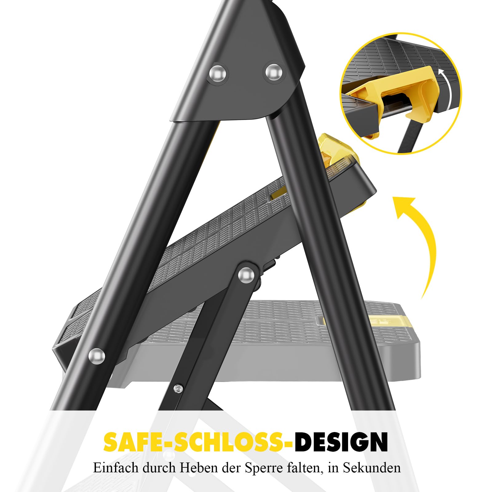 KINGRACK Leiter 3 Stufen, trittleiter 3 Stufen klappbar, haushaltsleiter mit rutschfestem, breitem Pedal und Handläufen, leichte Haushaltsleiter für Küche, Vorratskammer, Schränke, Büro(Schwarz)