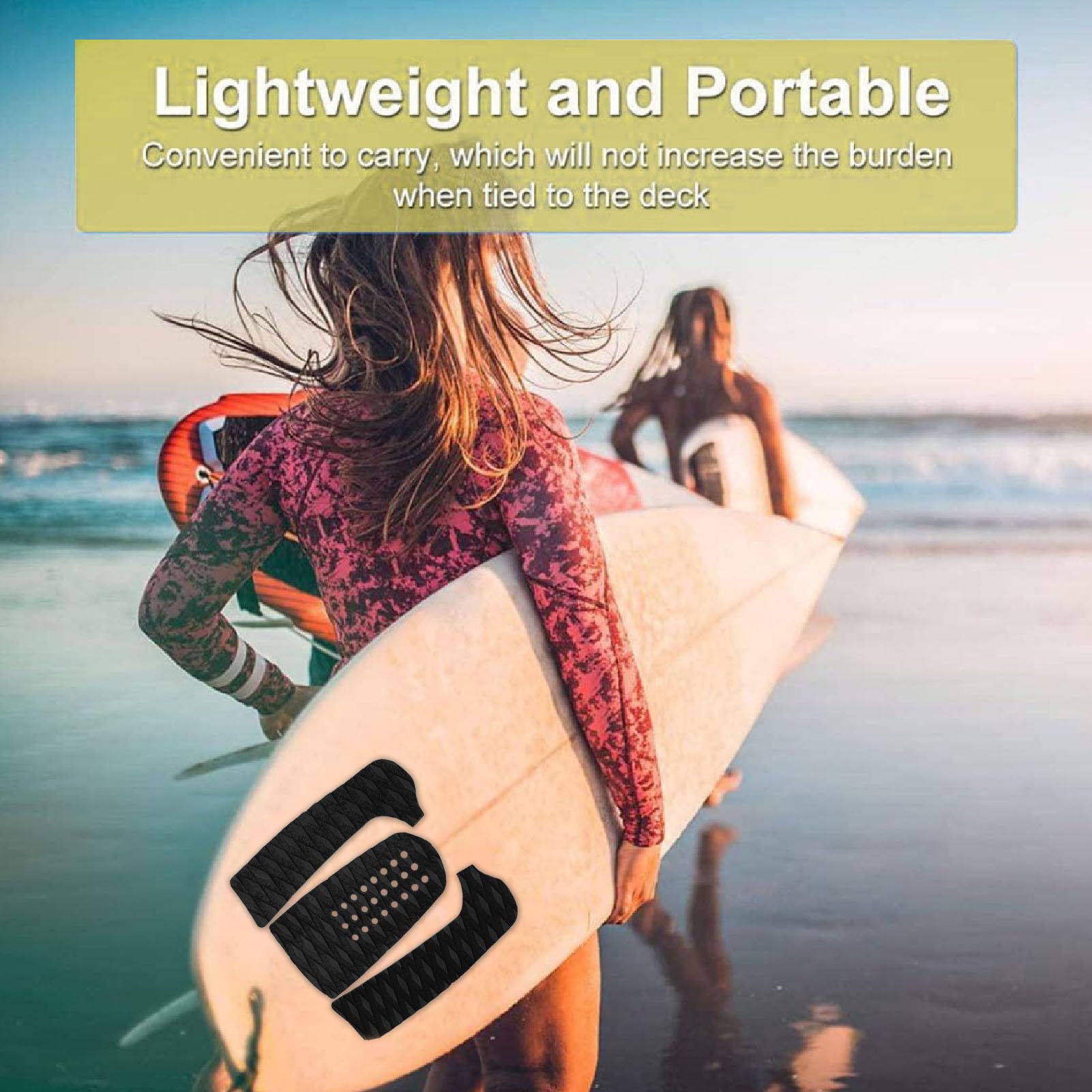 ZIZEV 3 Piece EVA Surfboard Deck Traction Pads for Stomp Skimboards, Surf Boards, Funboard, Fish Board, Anti Slip Front EVA Grip Pads for Paddleboard Longboard Shortboard (Black)