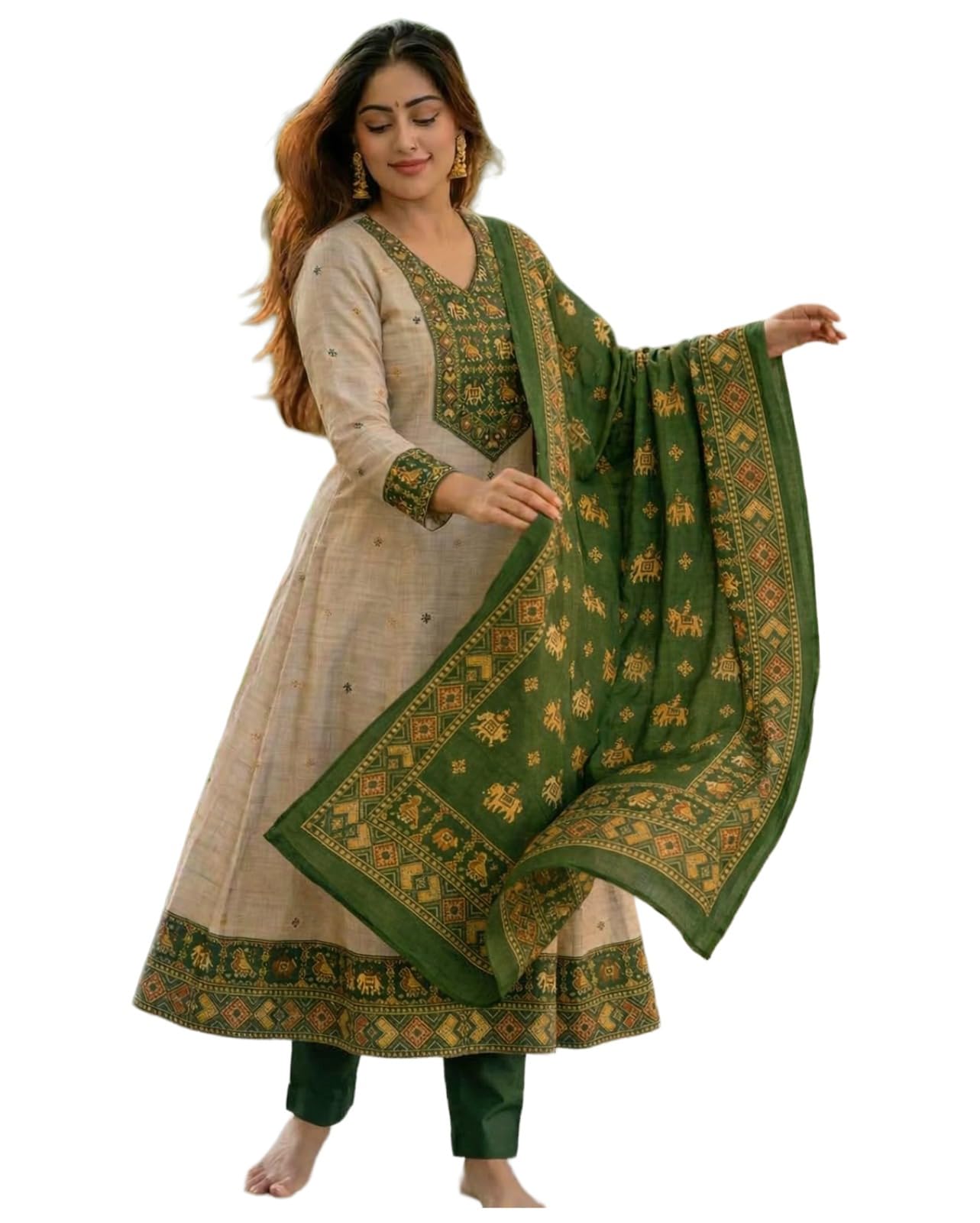 Kurta Sets for Women Viscose Printed | Kurta Pant Dupatta Set | A Line Kurti Set for Women | V Neck 3/4 Sleeve Ethnic Suit | Designer Indian Kurti Outfit with Pants Stylish-image-20