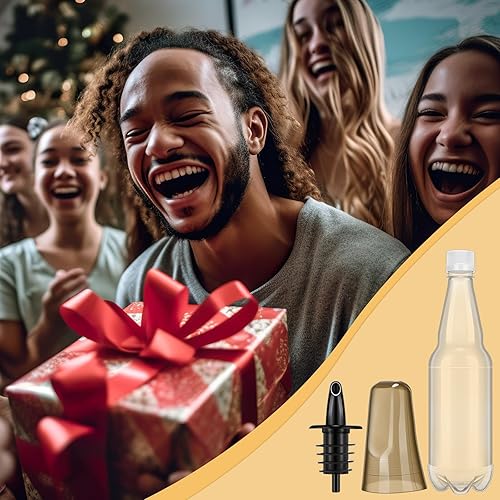 Miniatura 7 de 12 juegos de botellas de plástico de cuello largo con vertedor y vertedor de licor, botellas de vino transparentes vacías de 17 onzas con tapas,