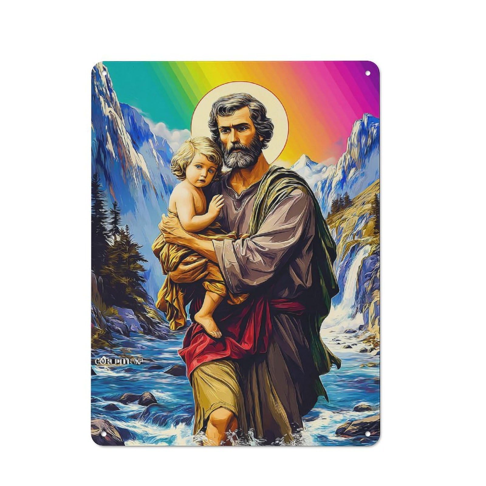 Junmoney Saintly Figures In Nature's Embrace Tin Wall Plaque 40X30cm With For Garage Or Workshop, For Living Room, Hallway And Entrance Wall Decor