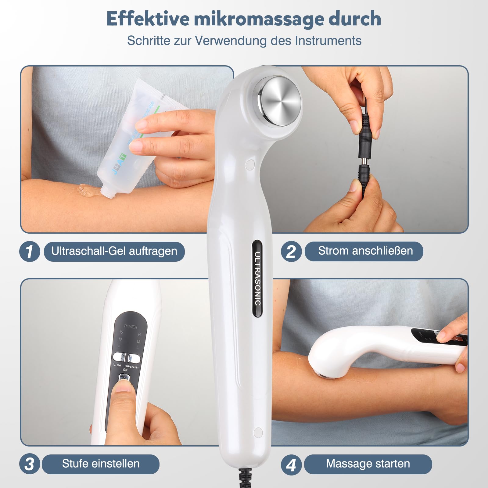 Tragbares Ultraschallgerät für Schmerztherapie & Arthrose - Ultraschall - Massagegerät für Zuhause mit CPU-Steuerung gegen Gelenk, Muskel & Rückenschmerzen (inkl. Adapter & Kopplungsgel)