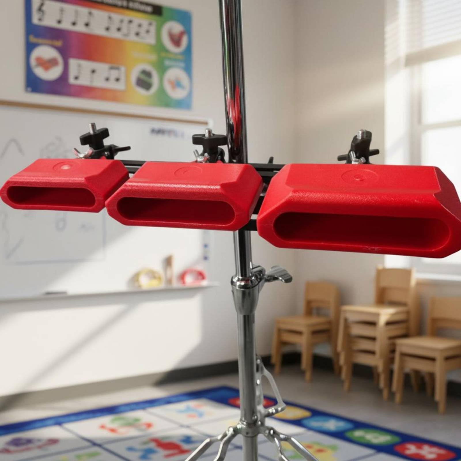 3 Pezzi Set di Campanacci da Batteria Regolabile Campanacci con Supporto Percussione Resistente Clip Campanaccio Batteria per Batteristi, Sala Prove, Rosso