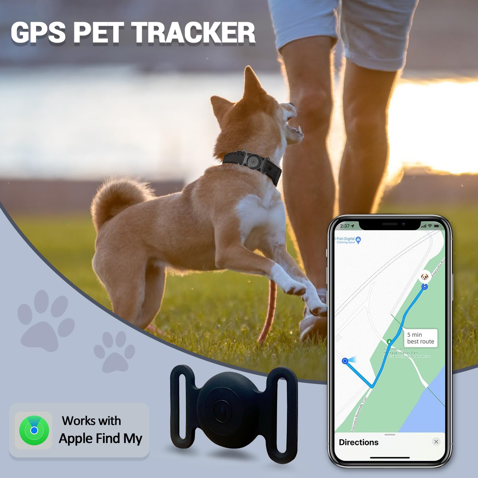 GPS Tracker for Dogs, Mini GPS Cat Tracker, IPX8 Waterproof GPS Tracker for Cats with Holder, No Monthly Fee, Work with Apple Find My(iOS Only), Smart Trackers for Dogs Finder Trackers Pets(Black) - image 2