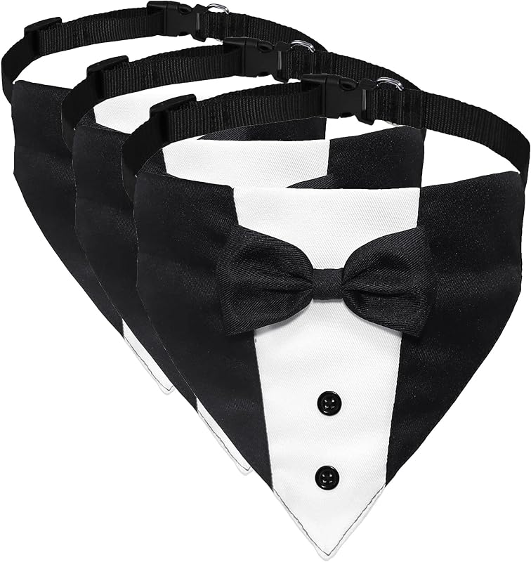 Bandana para Cães com Coleira Ajustável e Gravata-Borboleta GOYOSWA Dog Tux, Preto e Branco (Pescoço de 31,75 a 53,34 cm)