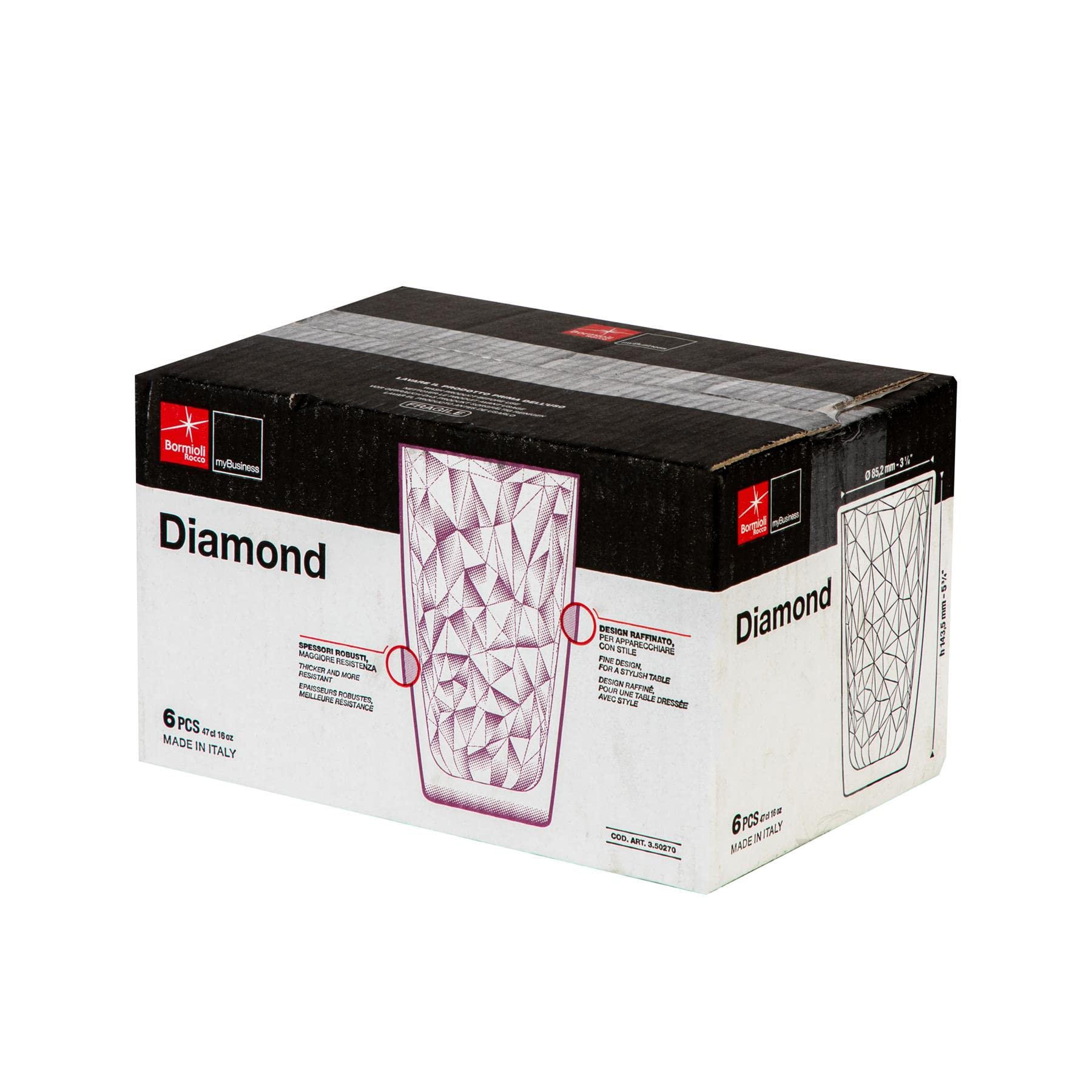 Bormioli Rocco diamante de color con hoyuelos más frías Lentes - 470 ml - Lote de 6