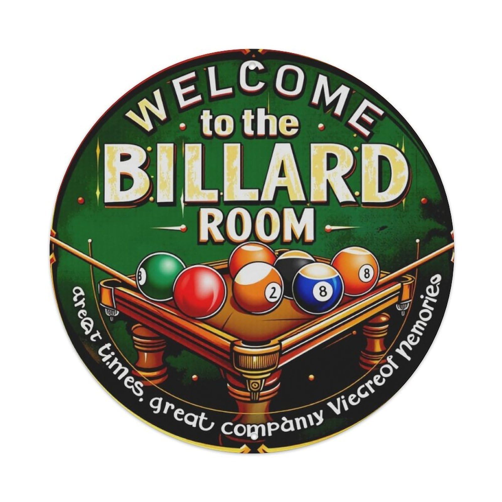 Vintage Welcome To Billiard Room Pool Ball Round Wall Sign Vintage Aluminium Metal Sign, Retro Wall Decor for Home, Bar, Garage & Farmhouse 20x20cm