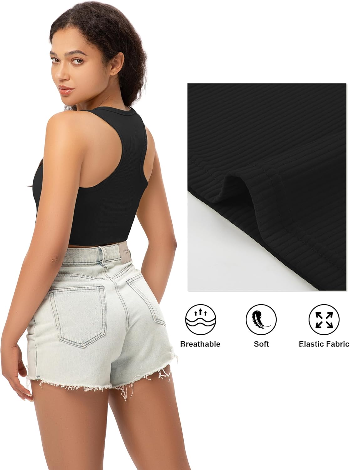 GGOV Sports Crop Tank Tops for Women Cropped Workout Tops Racerback Running Yoga Tanks Cotton Sleeveless Gym Shirts