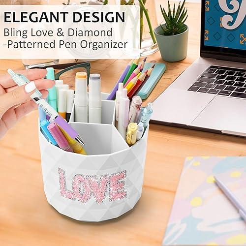 Miniatura 2 de Organizador de escritorio brillante, con diamantes de imitación giratorios para escritorio, organizador de bolígrafos con estampado de diamantes con