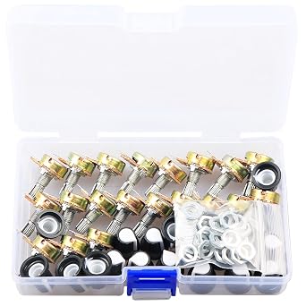 20 Sets B5K 5K Ohm Linear Rotary Potentiometer Kit, 3-Terminal Single Taper Variable Resistor with Yellow Knobs, Nuts & Washers for Arduino Prototyping, Audio Volume Control & DIY Electronics