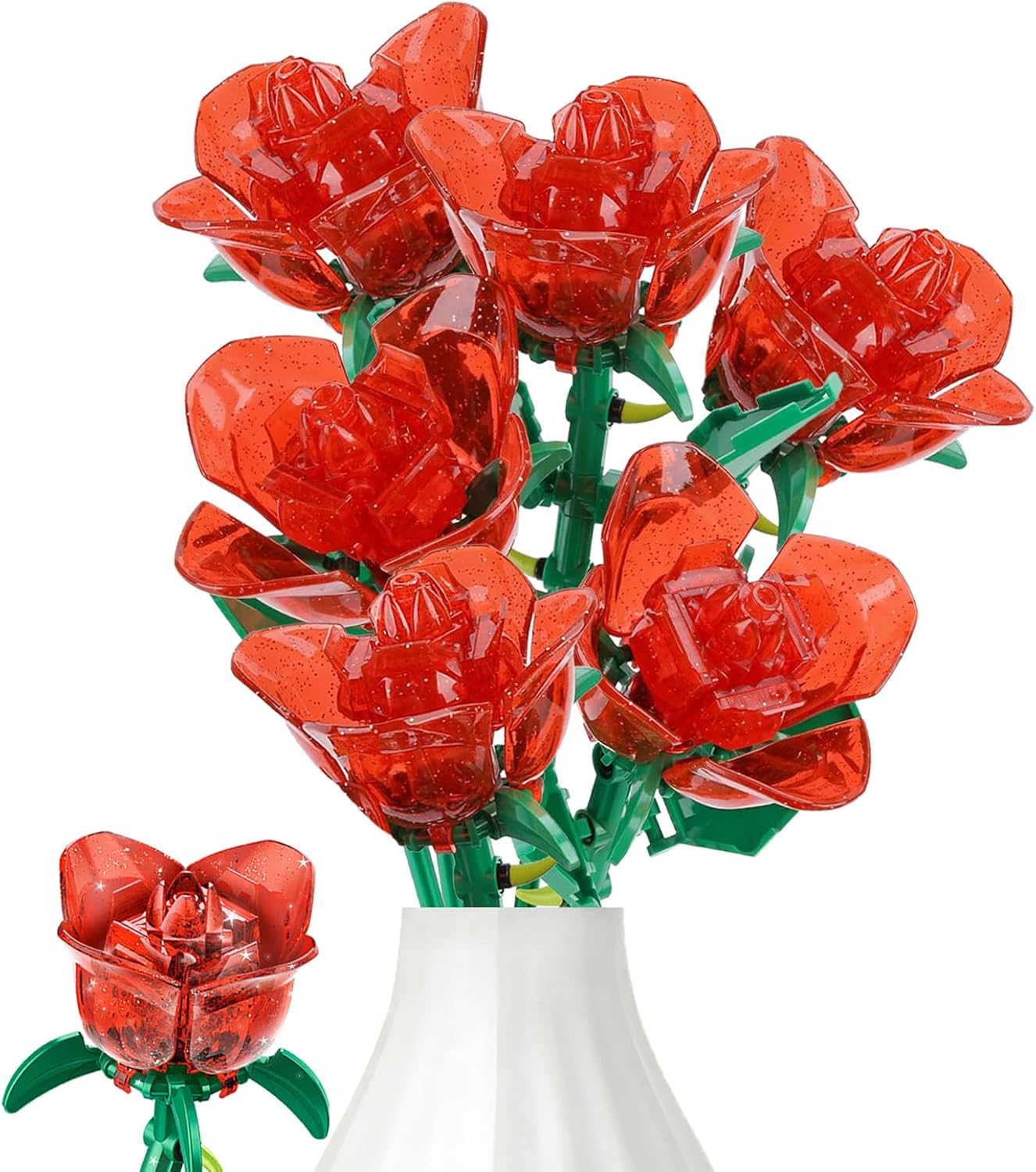 Valentines Roses Flower Bouquet Building Sets, Valentine's Day Gifts for Her Girls Women Girlfriend Wife, Valentines Day Decorations, Roses Artificial Flowers Building Block Toy for Adults(240PCS)