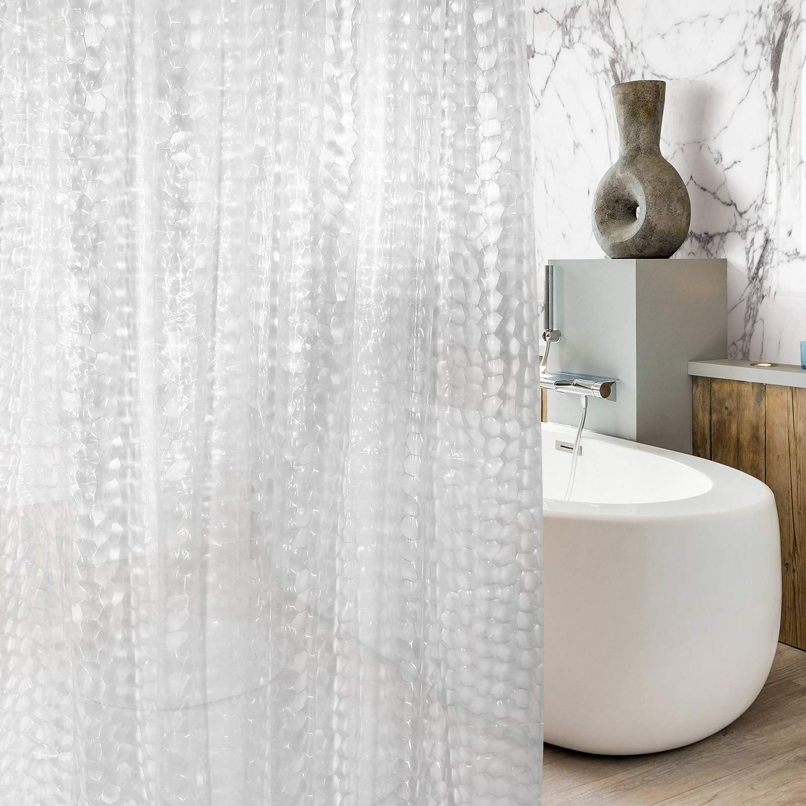 Produktbild von WELTRXE Duschvorhang Anti-Schimmel Mit Gewicht Magnet Unten, 92x180cm, Wasserdicht Antibakteriell Eva Vorhang Für Dusche Und Badewanne Für Kinder, 3D Steinmuster, Inkl. 6 Duschvorhangringen