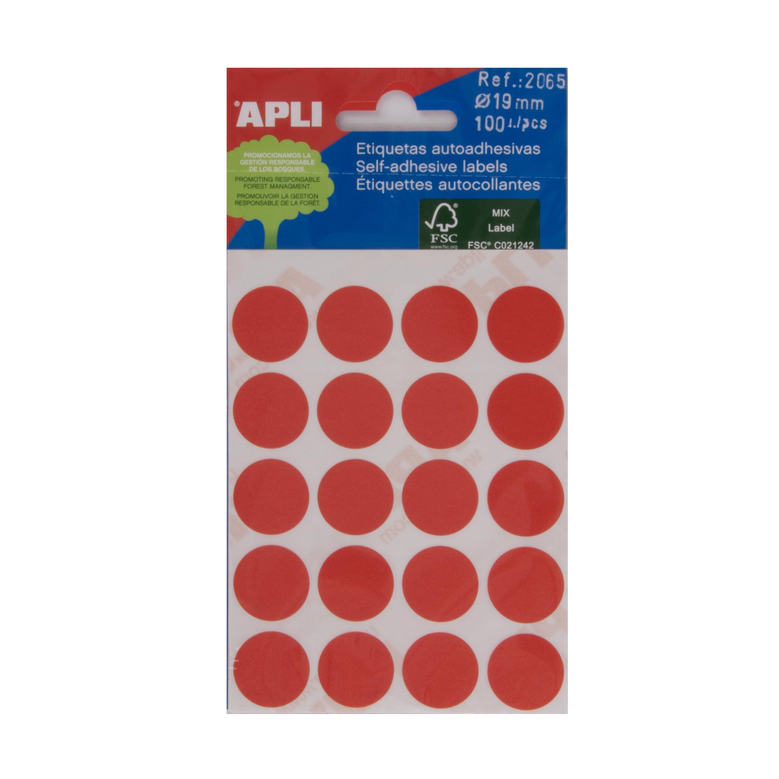 Apli 19 mm Labels - Red (Pack of 5 Pages)