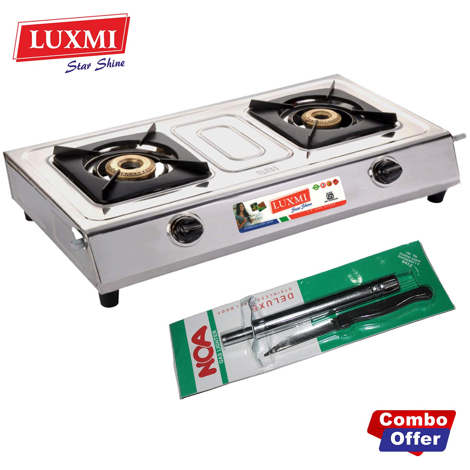 Buy Luxmi Star Shine Stainless Steel 2 Burner Cooktop Stove with Noa
